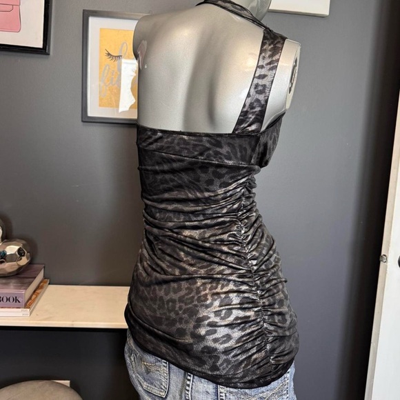 ❌SOLD❌ Seductions Vintage Y2K Leopard Silver Ruched One Shoulder Top. - Picture 2 of 4